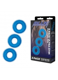 Комплект из трех голубых колец для эрекции 3-Pack Ultra-Stim Stretch Cock Rings - BlueLine - в Димитровграде купить с доставкой