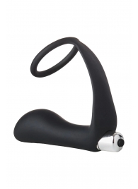 Черное эрекционное кольцо с вибропробкой Vibrating Anal Plug With Cockring - Dream Toys - в Димитровграде купить с доставкой