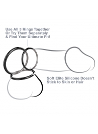 Набор из трех черных эрекционных колец Silicone 3-Ring Stamina Set - Pipedream - в Димитровграде купить с доставкой