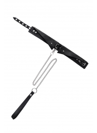 Черный кожаный ошейник-воротник с поводком - Pecado - купить с доставкой в Димитровграде