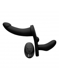 Черный вибрострапон Double Take 10X Double Penetration Vibrating Strap-on Harness - XR Brands - купить с доставкой в Димитровграде