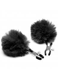 Зажимы для сосков с черным помпонами Pom Pom Nipple Clamps - XR Brands - купить с доставкой в Димитровграде