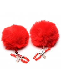 Красные зажимы на соски с помпонами Pom Pom - XR Brands - купить с доставкой в Димитровграде