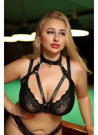 Черная кожаная сбруя с ошейником plus size из нежной кожи - БДСМ Арсенал - купить с доставкой в Димитровграде