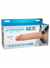 Телесный полый страпон на черных ремнях Hollow Silicone Strap-on - 17,8 см. - Pipedream - купить с доставкой в Димитровграде