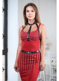 Черно-серебристая портупея-юбка plus size с цепочками - БДСМ Арсенал - купить с доставкой в Димитровграде