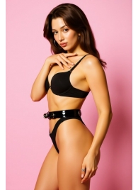 Эффектный черный пояс из лаковой эко-кожи - БДСМ Арсенал - купить с доставкой в Димитровграде