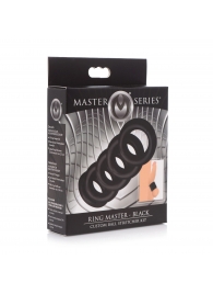 Комплект из 5 черных эрекционных колец для мошонки Ring Master Custom Ball Stretcher Kit - XR Brands - в Димитровграде купить с доставкой