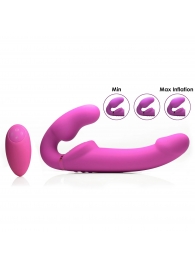 Розовый безремневой страпон с вибрацией и функцией расширения Inflatable Ergo-Fit Strapless Strap-On - XR Brands - купить с доставкой в Димитровграде