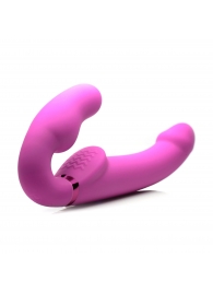 Розовый безремневой страпон с вибрацией и функцией расширения Inflatable Ergo-Fit Strapless Strap-On - XR Brands - купить с доставкой в Димитровграде