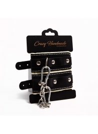 Черные скругленные наручники с мягкой бежевой подкладкой - Crazy Handmade - купить с доставкой в Димитровграде