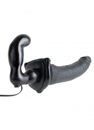 Черный страпон с вагинальной пробкой Deluxe Vibrating Penetrix Strap-On - 19 см. - Pipedream - купить с доставкой в Димитровграде