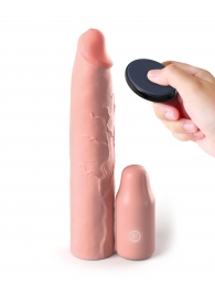 Телесная вибронасадка на член 3  Vibrating Mega X-tension with Remote - 22,9 см. - Pipedream - в Димитровграде купить с доставкой