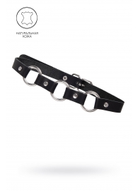 Черный кожаный чокер-ошейник с тремя кольцами - Pecado - купить с доставкой в Димитровграде