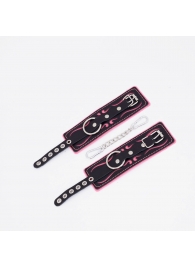 Черно-розовые кожаные наручники с розовой строчкой - Crazy Handmade - купить с доставкой в Димитровграде