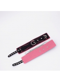 Черно-розовые кожаные оковы с розовой строчкой - Crazy Handmade - купить с доставкой в Димитровграде
