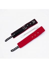 Черно-красные оковы с красной строчкой Sex - Crazy Handmade - купить с доставкой в Димитровграде