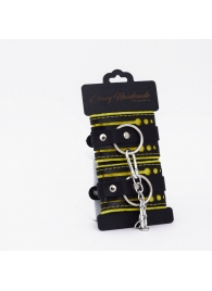 Черно-желтые кожаные наручники с жёлтой строчкой - Crazy Handmade - купить с доставкой в Димитровграде