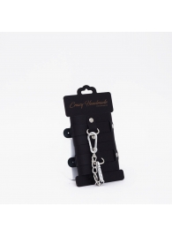 Черные кожаные наручники с хромированной фурнитурой - Crazy Handmade - купить с доставкой в Димитровграде