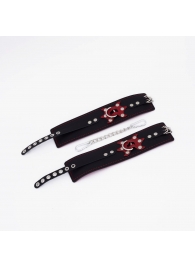 Черные кожаные оковы с красным декором и строчкой - Crazy Handmade - купить с доставкой в Димитровграде