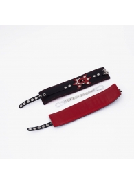 Черные кожаные оковы с красным декором и строчкой - Crazy Handmade - купить с доставкой в Димитровграде