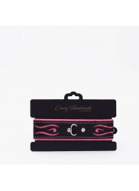 Черно-розовый кожаный ошейник с розовой строчкой - Crazy Handmade - купить с доставкой в Димитровграде