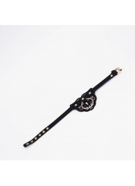 Черный фигурный кожаный ошейник с золотистой фурнитурой - Crazy Handmade - купить с доставкой в Димитровграде