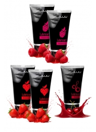 Набор из 5 съедобных лубрикантов JUJU (клубника х 2, малина х 2, вишня) - JuJu - купить с доставкой в Димитровграде