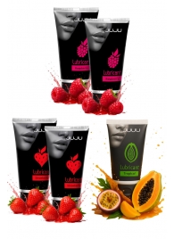Набор из 5 съедобных лубрикантов JUJU (клубника х 2, малина х 2, тропические фрукты) - JuJu - купить с доставкой в Димитровграде