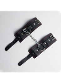 Черные кожаные наручники с красной строчкой - Crazy Handmade - купить с доставкой в Димитровграде