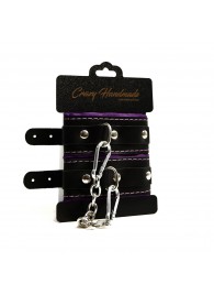 Черно-фиолетовые скругленные наручники с мягкой подкладкой - Crazy Handmade - купить с доставкой в Димитровграде