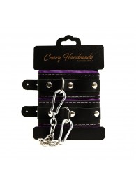 Черно-фиолетовые скругленные наручники с мягкой подкладкой - Crazy Handmade - купить с доставкой в Димитровграде