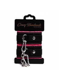 Черно-розовые скругленные наручники с мягкой подкладкой - Crazy Handmade - купить с доставкой в Димитровграде