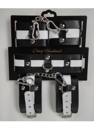 Набор фиксаторов из черной и белой натуральной кожи - Crazy Handmade - купить с доставкой в Димитровграде