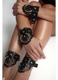 Черные кожаные оковы с резными узорами и клепками - Crazy Handmade - купить с доставкой в Димитровграде