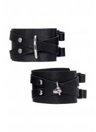 Черные кожаные оковы с двумя перекрёстными ремешками - Pecado - купить с доставкой в Димитровграде