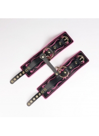 Черные кожаные оковы с розовой строчкой - Crazy Handmade - купить с доставкой в Димитровграде