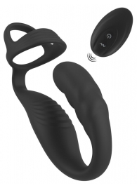 Черное эрекционное кольцо со стимуляцией промежности и анальной пробкой Cock Ring with RC Prostate Plug - Orion - в Димитровграде купить с доставкой