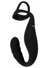 Черное эрекционное кольцо со стимуляцией промежности и анальной пробкой Cock Ring with RC Prostate Plug - Orion - в Димитровграде купить с доставкой