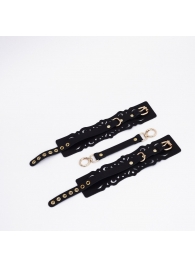 Черный кожаные оковы с узорами и золотистой фурнитурой - Crazy Handmade - купить с доставкой в Димитровграде