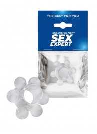 Прозрачное эрекционное кольцо с 6 стимулирующими шариками - Sex Expert - в Димитровграде купить с доставкой
