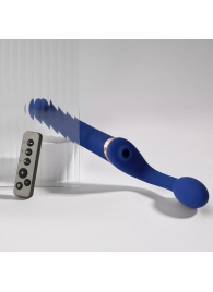 Синий безремневой страпон Multi Orgasm Bendable Strap-On size L с клиторальной стимуляцией - Strap-on-me - купить с доставкой в Димитровграде