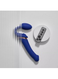 Синий безремневой страпон Multi Orgasm Bendable Strap-On size XL с клиторальной стимуляцией - Strap-on-me - купить с доставкой в Димитровграде