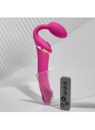 Ярко-розовый безремневой страпон Multi Orgasm Bendable Strap-On size L с клиторальной стимуляцией - Strap-on-me - купить с доставкой в Димитровграде