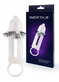 Эластичная насадка на пенис с подхватом мошонки и стимулирующими «ресничками» - Sextaz - в Димитровграде купить с доставкой