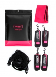 Черно-розовый эротический набор: фиксатор, оковы, наручники, повязка - Erokay - купить с доставкой в Димитровграде