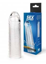 Прозрачная закрытая насадка на пенис с ребрышками - 16 см. - Sex Expert - в Димитровграде купить с доставкой