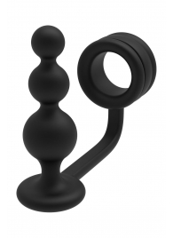 Черное эрекционное кольцо с анальной елочкой Cockring With Beaded Anal Plug - Dream Toys - в Димитровграде купить с доставкой