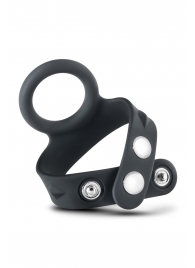 Черное эрекционное кольцо с подхватом мошонки на кнопках VS6 - Blush Novelties - в Димитровграде купить с доставкой