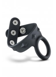 Черное эрекционное кольцо с подхватом мошонки на кнопках VS6 - Blush Novelties - в Димитровграде купить с доставкой